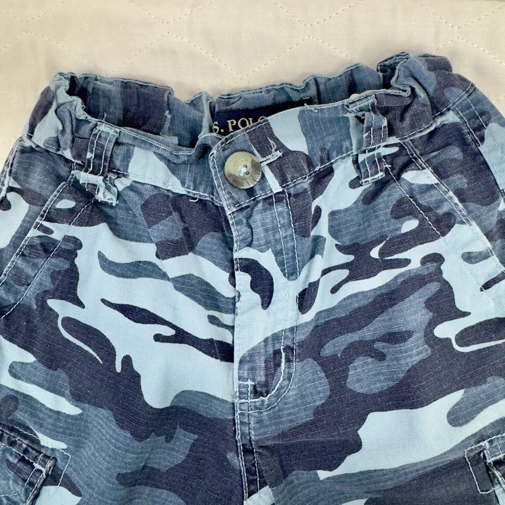 US Polo Assn Boys Blue‎ Camo Cargo Shorts Adjustable Waist Size 4 Kids